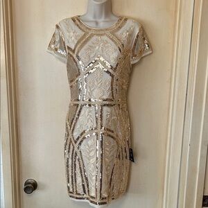 Lulu's Gold and Cream Sequin Mini Dress size L